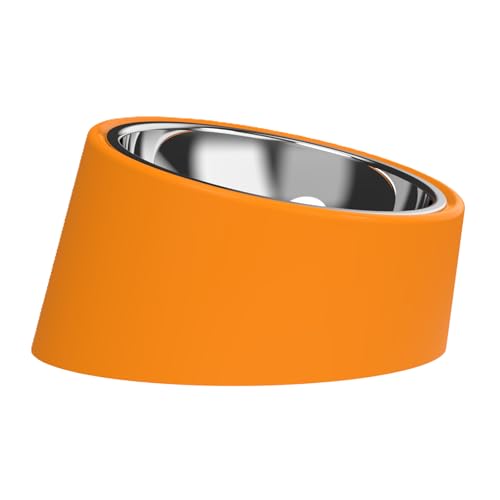 15° Tilted Dog Bowl for Small Dogs Flat-Faced Breeds - Anti-Choke Ergonomic Elevated Feeder Non-Slip Base -2-in-1 Detachable Stainless Steel Food & Water Bowls - Vibrant Orange Easy to Spot(S, Orange) - color: Orange, size: S
