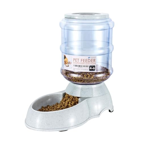 Flexzion Gravity Pet Feeder Food Dispenser (4-6 lb Size) for Dogs Cats Automatic Replenish Dry Food Storage Container Bowl for Small Medium Breed Dog Cat Animal Feeding Watering Fountain Supplies - color: Feeder, size: 4-6 lb Feeder (1 Gallon)