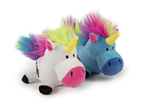 goDog (2 Count) Magical Creatures Unicorn Squeaky Plush Dog Toy, Chew Guard Technology - Blue/White, Small - size: Small, style: Unicorns, 2-Pack
