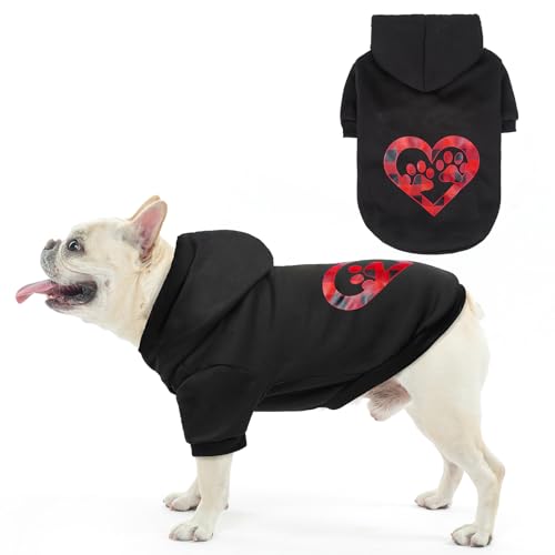 SCENEREAL Valentine Dog Hoodie Sweaters with Leash Hole, Warm & Soft Fleece Dog Sweater & Sweatshirt for Small Medium Large Dogs, Pets Clothes Cold Weather Costume, Heart Print M - color: Black (Heart Print), size: Medium