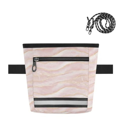 Pink Marble Water-Resistant Dog Treat Pouch, 3 Ways to Wear Treat Bag with Magnetic Closure & Reflective Strip, Hands-Free for Pet Training, Walking