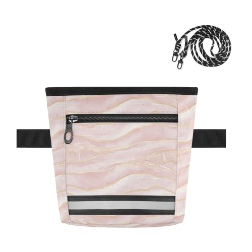 Pink Marble Water-Resistant Dog Treat Pouch, 3 Ways to Wear Treat Bag with Magnetic Closure & Reflective Strip, Hands-Free for Pet Training, Walking