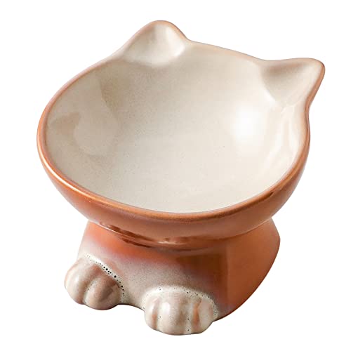 Nihow Elevated Cat Bowls,5 Inch Ceramic Raised Cat Food Bowl for Feeding | Slanted,Whisker Friendly,for Protecting Pet's Spine,Microwave & Dishwasher Safe ,Elegant Brown,4.5 OZ - color: Brown, size: 4.5 OZ