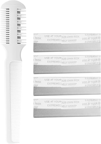 Razor Comb for Dogs Cats with 4 Extra Blades, Manual Double Edge Razor Grooming Tool for Thinning, Cutting,Styling and Grooming