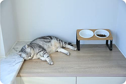 AYADA Elevated Cat Bowls Height Adjustable with Stand (Ceramic) | 15-Degree Tilt, 4.7 or 5.5 Inches, Non-slip Pad, Double Bowls, For Dry Food, Wet Food, Water, Ergonomic, Spine Protection - color: Ceramic
