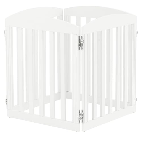 SPIRICH 96" Extra Wide 28" Tall Wooden Freestanding Foldable Dog Gate, Pet Gate Indoor, 4 Panels, White - color: Antique White, size: [4 Panels]96"W x 28"H