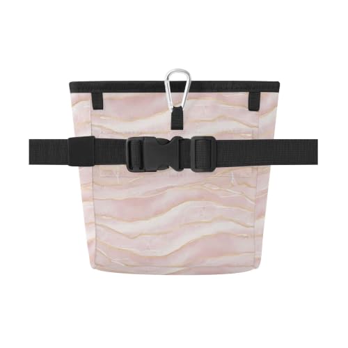 Pink Marble Water-Resistant Dog Treat Pouch, 3 Ways to Wear Treat Bag with Magnetic Closure & Reflective Strip, Hands-Free for Pet Training, Walking