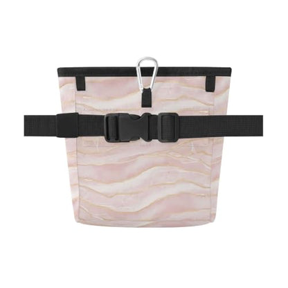 Pink Marble Water-Resistant Dog Treat Pouch, 3 Ways to Wear Treat Bag with Magnetic Closure & Reflective Strip, Hands-Free for Pet Training, Walking