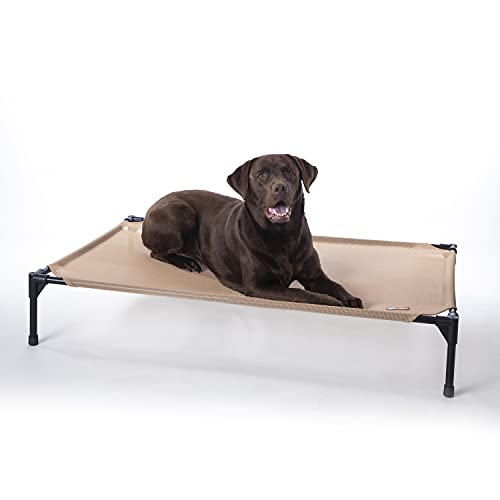 K&H Outdoor Elevated Dog Bed - Cooling Raised Dog Bed for Medium & Large Pets, Breathable Mesh Hammock Design, Indoor/Outdoor Washable Cover, Portable Metal Frame, Tan, Large 42x30in