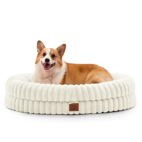 ChiXnuggle Orthopedic Dog Bed, Washable Cover, Faux Fur Bolster Pet Couch | waterproof,egg crate foam,non-slip bottom,for large dogs,cream,35*28*7,dog sofa - color: Cream, size: L(35*28*7)