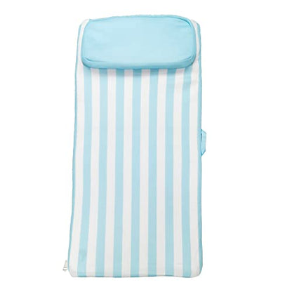 Comfy Floats No Inflate Roll Up Sun Bed Single Person Water Lounger Pool and Lake Float with Pillow Headrest & Removable Soft Mesh Cover, Blue/White