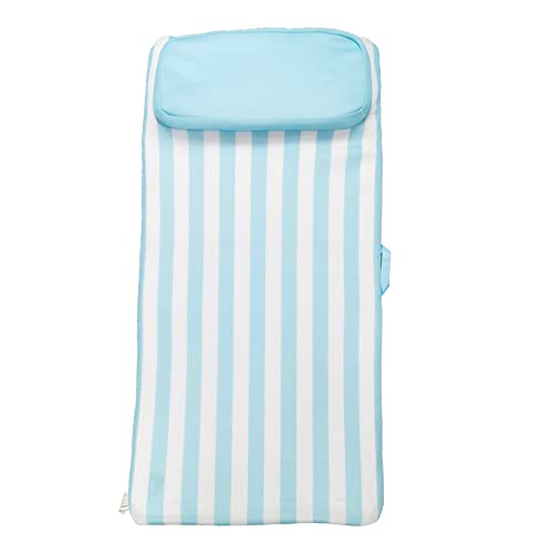 Comfy Floats No Inflate Roll Up Sun Bed Single Person Water Lounger Pool and Lake Float with Pillow Headrest & Removable Soft Mesh Cover, Blue/White