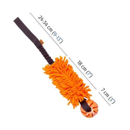 Dingo Dog Tug Toy and TPR Rubber Ball with Bungee Handle, Microfiber Orange - color: Orange