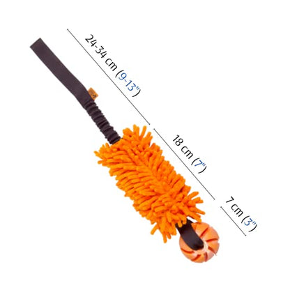 Dingo Dog Tug Toy and TPR Rubber Ball with Bungee Handle, Microfiber Orange - color: Orange
