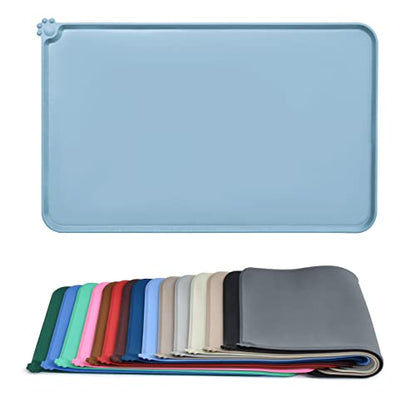 AUDWUD Silicone Waterproof Pet Feeding Mats,Anti Slip Bowl Pad,Dog Mat for Food and Water - color: Slate, size: 21" x 15"