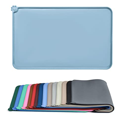 AUDWUD Silicone Waterproof Pet Feeding Mats,Anti Slip Bowl Pad,Dog Mat for Food and Water - color: Slate, size: 21" x 15"