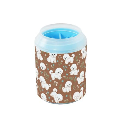 Cute Animals Dogs Brown Print Dog Paw Cleaner Cup with Soft Silicone Brush, Portable Lightweight Small Muddy Paw Washer for Dogs, Easy to Use Pet Foot Cleaner