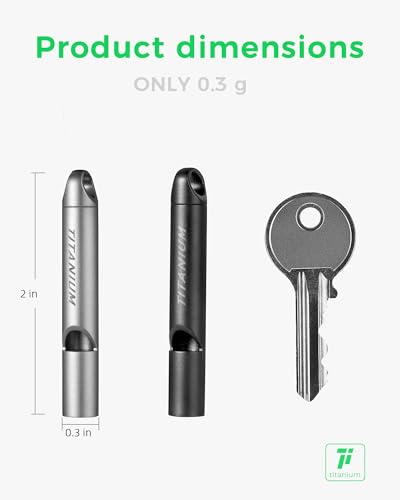 Titanium Survival Emergency Whistle,120-130dB,Rustproof, Durable | Saltwater & Sweat Resistant, Safe for Oral Use, Pea-less, Works Submerged, Compact with Key Ring & Lanyard - color: Matte 1 Pack