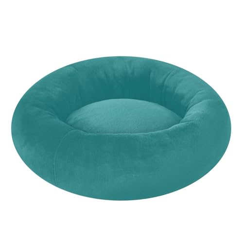 Plain Dark Teal Green Solid Color Calming Dog Bed for Cats & Small Medium Dogs, Washable Plush Round Donut Pet Bed with Soft Raised Rim, 20 inches Warm Anti-Slip Cushio - size: 20 inch