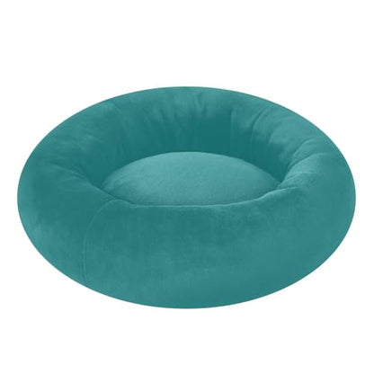 Plain Dark Teal Green Solid Color Calming Dog Bed for Cats & Small Medium Dogs, Washable Plush Round Donut Pet Bed with Soft Raised Rim, 20 inches Warm Anti-Slip Cushio - size: 20 inch