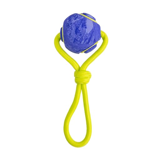 Outward Hound FlyFetch Ball Tug Dog Toy, Durable Rubber & Rope for Fetch and Tug-of-War, Lightweight, Floats, 9" x 3" - color: Ball Tug Purple