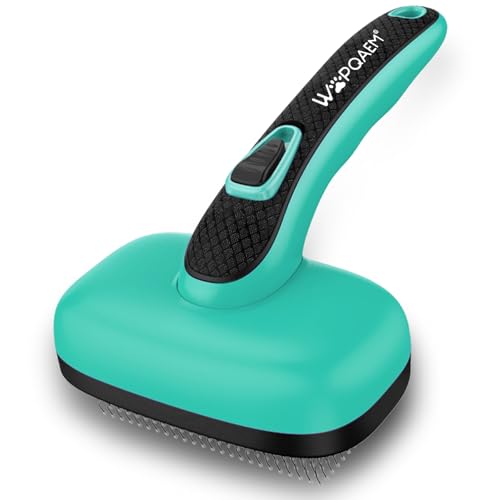 Self Cleaning Slicker Brush for Dog and Cat Deshedding, Green | Shedding Brush for Dogs & Cats, One-Click Retractable Bristles for Easy Cleaning Flying Hair at Home - color: Aqua Green 1 PCS