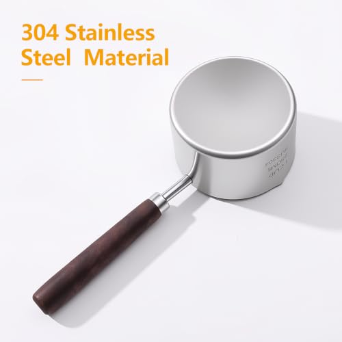 Ondware Dog Cat Food Scoop Measuring Cup, 1 Cup 304 Stainless Steel Pet Food Scoop with Precision Scale Measurements, Wooden Handle, Portion Control for Pets, Dishwasher Safe