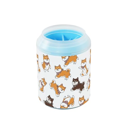 Cute Dogs White Pattern Dog Paw Cleaner Cup with Soft Silicone Brush, Lightweight Small Portable Muddy Paw Washer for Dogs, Easy to Use Pet Foot Cleaner