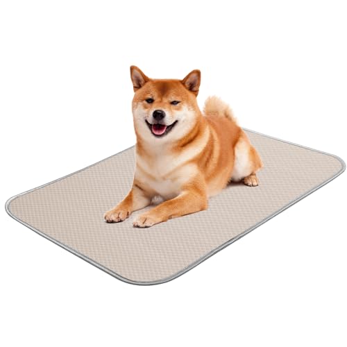 Buvlnee Summer Dog Cooling Mat Washable Ice Silk Self Cool Pad for Small Medium Large Dogs and Cats, Pet Sleeping Pad for Crate, Bed, Indoor & Outdoor Floor, Car Seats - color: Khaki, size: 27x22in