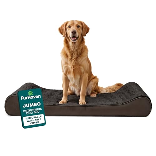 FurHaven Orthopedic Dog Bed for Large Dogs, Luxe Lounger Contour Mattress with Solid Orthopedic Foam Slab for Joint Support, Removable Washable Cover, Jumbo XL, Plush Suede, Chocolate - color: Chocolate, size: Jumbo/XL