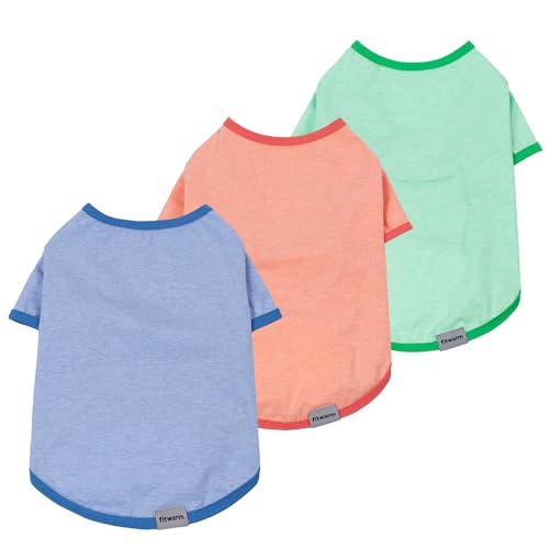 Fitwarm 3 Pack Solid Color Dog Shirt, Classic Summer Clothes for Small Dogs Boy Girl, Lightweight Pet Outfit, Blue, Orange, Green, XS - color: Blue & Orange & Green, size: X-Small