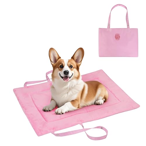 Kritter Planet Waterproof Foldable Dog Bed Pad for Camping & Travel, Portable Roll-Up Dog Bed Car Seat Pet Cushion Mat with Handles for Small & Medium Dogs, Indoor & Outdoor Use, Pink - color: Pink, size: 31"x24"
