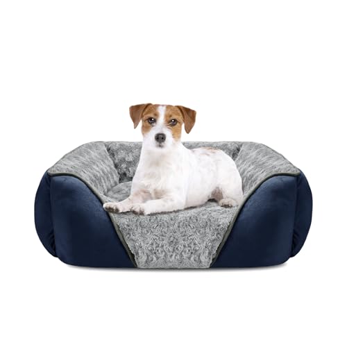 INVENHO Medium Dog Bed Rectangle Washable Orthopedic Soft Calming Sleeping Durable Pet Cuddler with Anti-Slip Bottom - color: Navy, size: M(25"x 21"x 8")