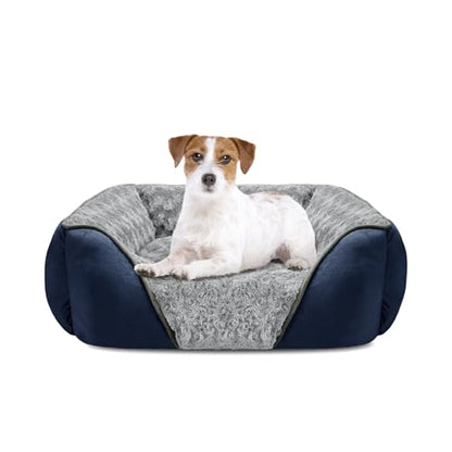 INVENHO Medium Dog Bed Rectangle Washable Orthopedic Soft Calming Sleeping Durable Pet Cuddler with Anti-Slip Bottom - color: Navy, size: M(25"x 21"x 8")
