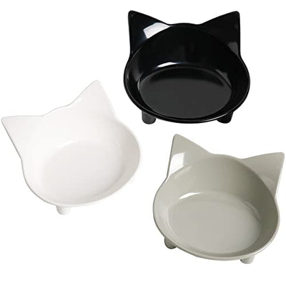 Dog Food Bowl & Cat Bowl – Non-Slip, Wide, Shallow Pet Dish for Whisker Fatigue Relief, Safe Food-Grade for Puppies & Rabbits - color: 3Black+Grey+White