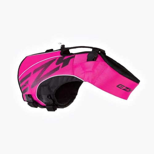 EzyDog DFD X2 Dog Life Jacket - Adjustable Swimming Safety Life Vest Preserver with Continuous Neck Flotation, Reflective Trim, & Grab Handle (Large, Pink) - color: Pink, size: L