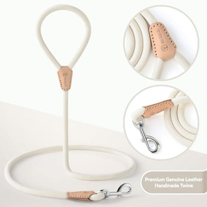 Mile High Life Dog Leash, Rope Leash with Genuine Leather Connection and Heavy Duty Metal Clasp, Great for Small Medium Large Dogs(Cream White,48 Inch) - color: Rope Handle-Cream White, size: 48 Inch-1/2"