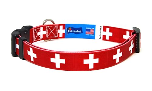 Switzerland Dog Collar | Switzerland Flag | Swiss Flag | Quick-Release Buckle | Made in NJ, USA | for Medium Dogs | 3/4 inch Wide - size: Med 3/4 in./buckle (see details below)