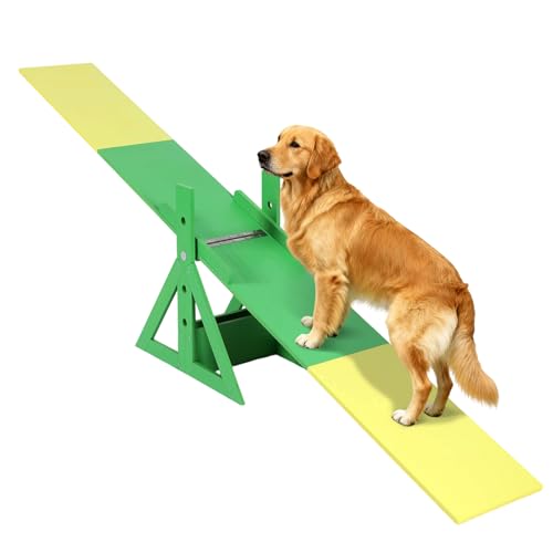 94.5" Adjustable Dog Agility Seesaw 4-Level Height Training Teeter for Small to Large Dogs Sturdy Wooden Dog Agility Equipment with Non-Slip Surface for Backyard Exercise Confidence Course (Seesaw) - style: Seesaw