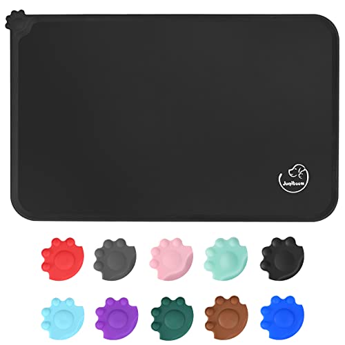 Silicone Waterproof Dog Cat Pet Feeding Mats, Non Slip, Easy Clean Pet Dog Cat Bowl Mats Placemat (28" x 24") Black
