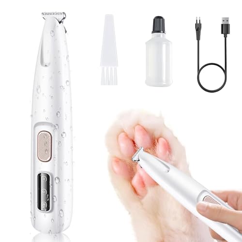 Dog Paw Trimmer with LED Light, 2025 Upgraded Waterproof Rechargeable Electric Pet Grooming Tool, 18 mm Widen Blade, 35 dB Low Noise,Includes Replacement Blades for Dogs and Cats - color: White