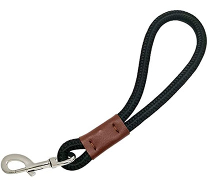 Short 12 Inch Dog Leash, 1/2" Nylon Rope Traffic Handle Lead | Strong Dog Tab Training Leash for Medium/Large/Ex-Large Dogs Outdoor Walking ( Black ) - color: Black