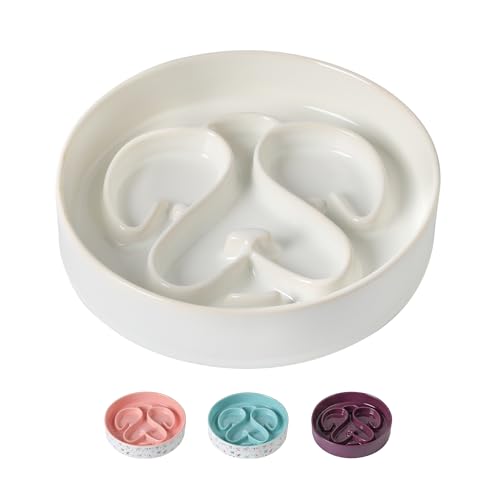 Ceramic Slow Feeder Dog Bowl, Dog Bowls 1.5 Cup Slow Feeding Bowl, Anti -Slip Pet Food Dish for Small and Medium Breed, Puzzle Dog Food Bowl for Fast Eater（White） - color: White