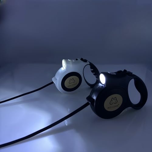 Led Light Retractable Dog Leash for Small to Medium Dogs – Extends Up to 16ft for Night Walks (White) - color: white