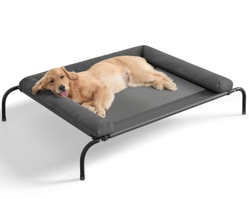 WESTERN HOME Cooling Elevated Dog Bed for Large Dogs, Portable Indoor & Outdoor Raised Dog Bed with Breathable Mesh, Chew Proof Pet Hammock Cots with Removable and Waterproof Bolsters - color: Grey, size: 48.0"L x 35.0"W x 8.0"Th