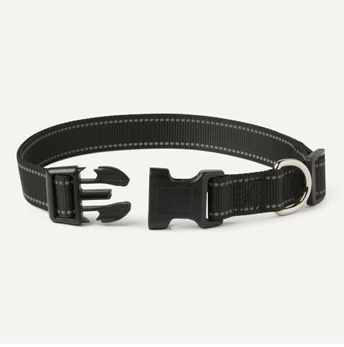 Amazon Basics Reflective Polyester Dog Collar, Adjustable Length 21"-37", 1.4" W, Quick-Release Buckle for Easy On/Off, Extra Large, Black - size: xl