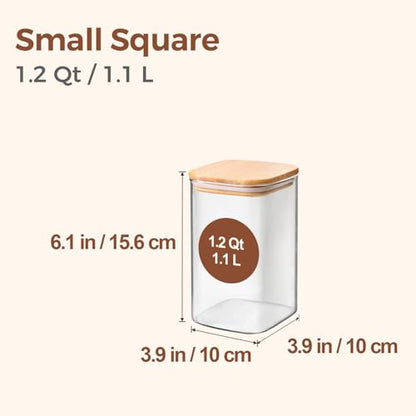 ComSaf Glass Storage Containers with Lids, 1.2 Qt Glass Jars with Lids, Clear Food Storage Jar, Canister For Pantry Cookie Flour Cereal Rice Sugar Tea Coffee Beans Spice, Square Set of 4 - size: 1.2Qt*4