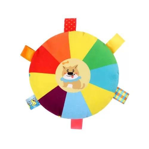 Plush Dog Frisbee Toy, Soft Squeaky Dog Flying Disc with Bell, Durable Interactive Training Chew Toy for Small Medium Dogs (6.30Inches, Dog Print) - size: 6.30inches