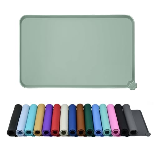 Reopet Silicone Pet Feeding Mat - Waterproof & Non-Slip Dog Cat Placemat | High Raised Edges Prevent Food & Water Spills to Protect Floors, Easy to Clean, Fit for Dog Cat Bowls - color: Agate Green, size: 18.5" x 11.5"