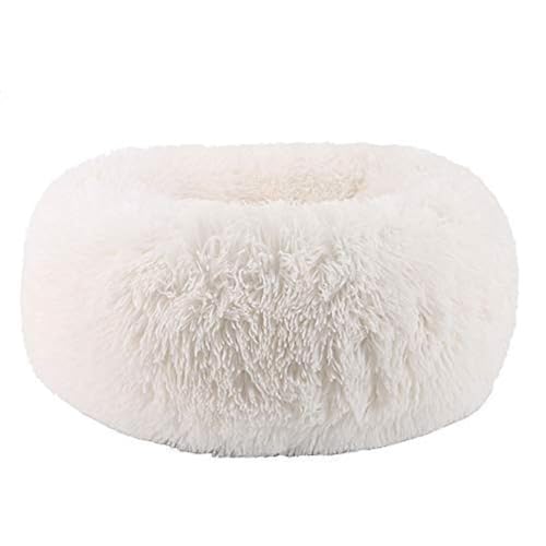 Modern Soft Plush Round Pet Bed for Cats or Small Dogs, Mini Medium Sized Dog Cat Bed Self Warming Autumn Winter Indoor Snooze Sleeping Cozy Kitty Teddy Kennel (20” D x 8'' H, White) - color: White, size: Small 20''